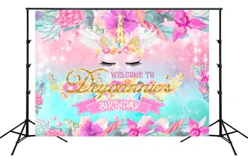 

Unicorn Birthday Backdrop Purple Pink Floral Unicorn Photo Background Vinyl Unicorn Theme Birthday Party Banner Backdrops SM-309