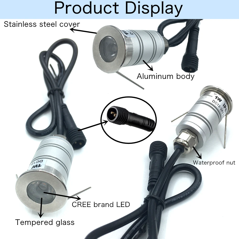 Luci interrate per esterni 4 pezzi - Lampada da terra a LED per paesaggi, Mini faretto a soffitto a LED da 1 W, Faretto a LED incorporato da 12 V, per