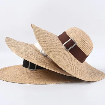 

Fashion Metal Ring Decoration Oversized Hats For Women Raffia Wide Brim Summer Beach Hat Visor caps Wholesale