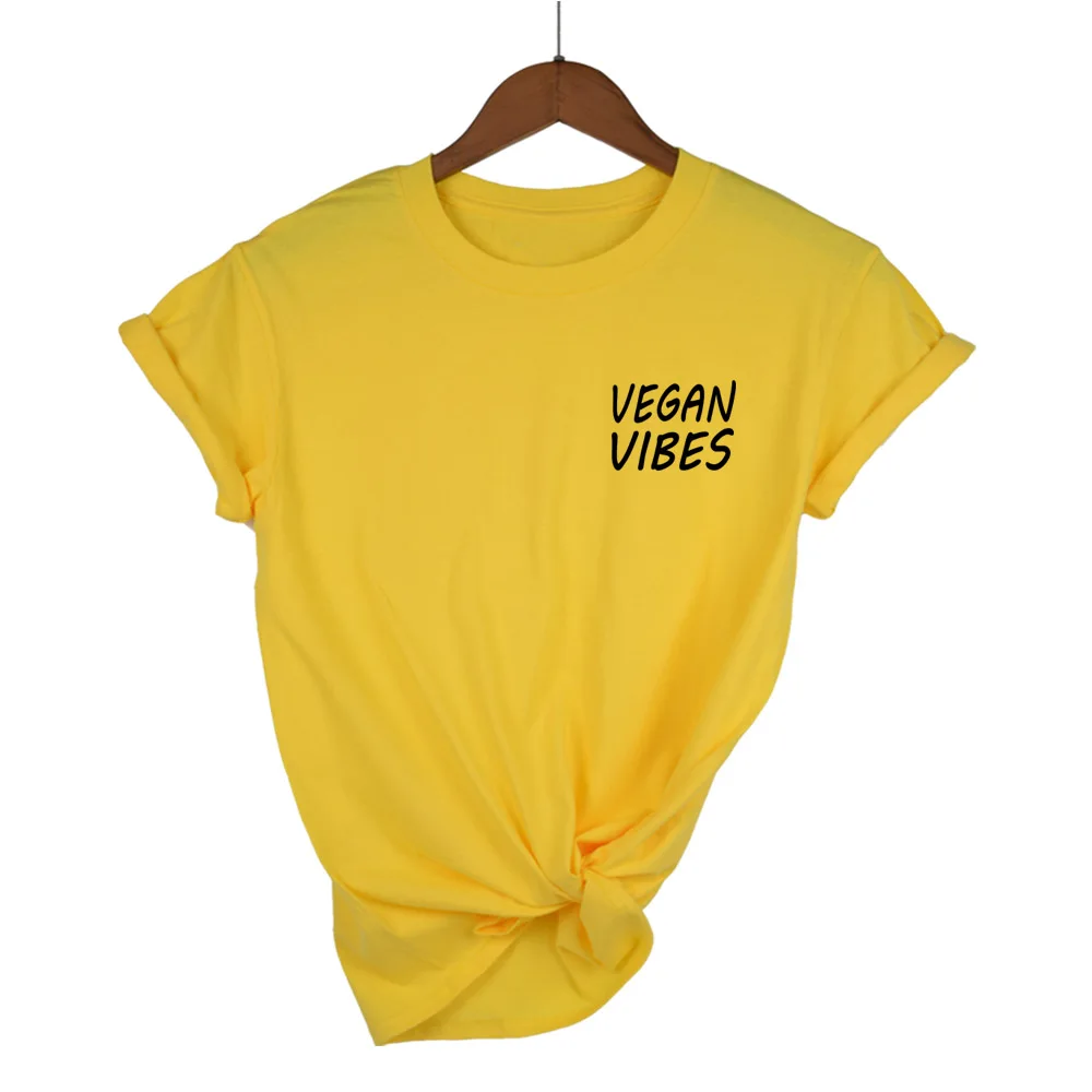 VEGAN VIBES карманная женская футболка с буквенным принтом хлопковая Повседневная