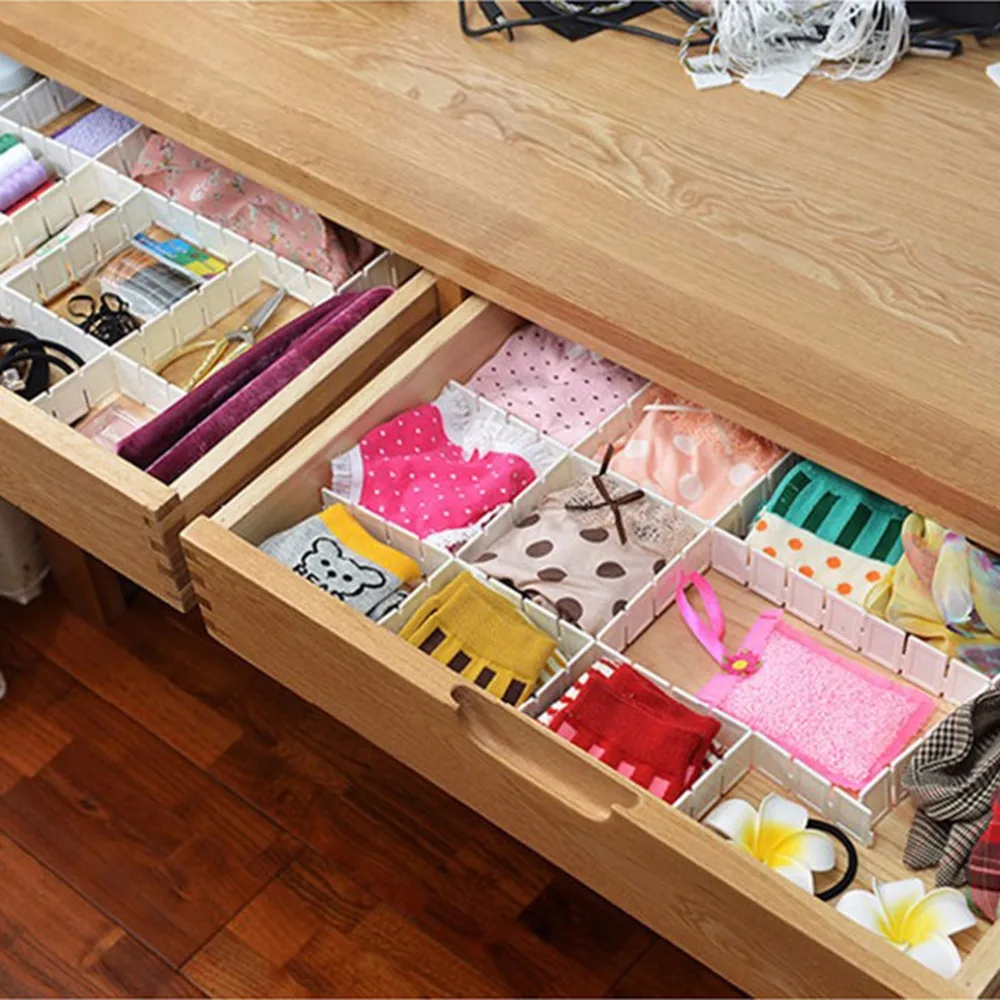 

6Pcs DIY Grid Drawer Divider Household Necessities Storage Organizer Plastic