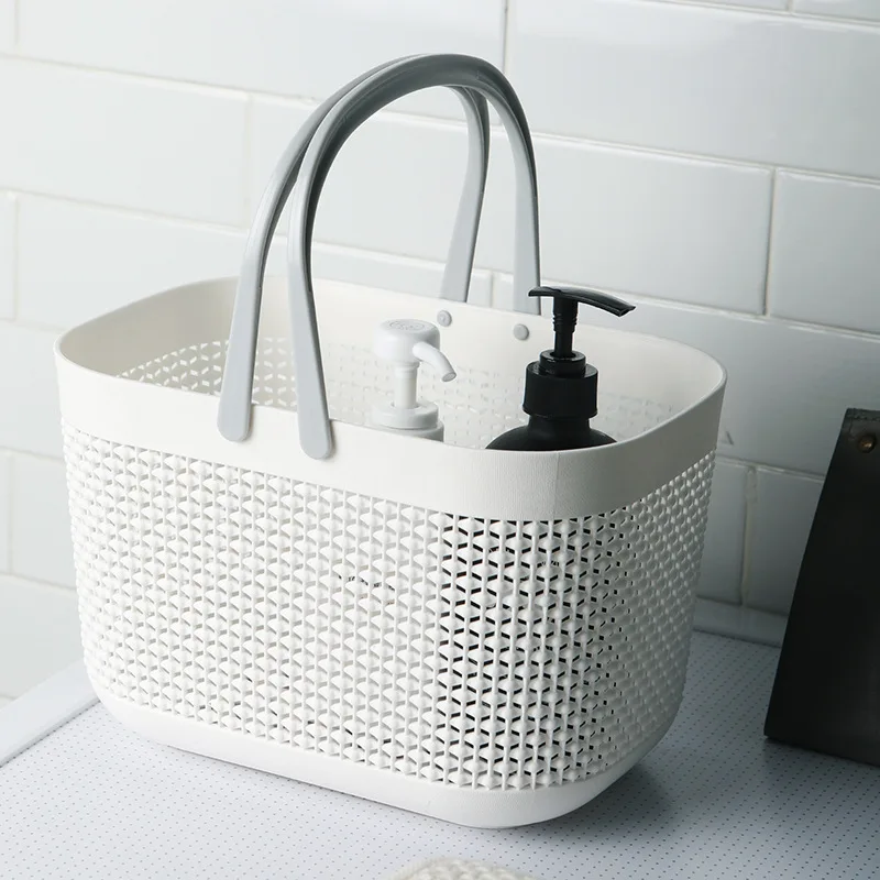 Sanqing Flower Rattan Plastic Hand Basket Bathroom Storage Basket INS Style Storage Basket