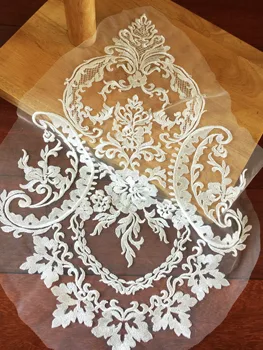 

Embroidery flower lace bridal wedding Ivory lace applique flower for wedding dress