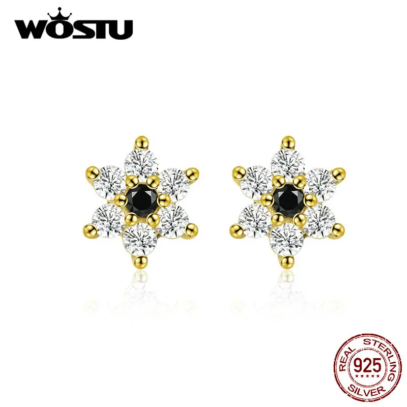 WOSTU, настоящее 925 пробы, серебряные серьги-гвоздики с цветком, для женщин, для свадьбы, циркон, маленькие серьги, роскошные ювелирные изделия CQE708