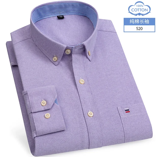 S- 6XL Oxford Shirts For Mens Long Sleeve Cotton Casual Dress Shirts Male Solid Plaid Chest Pocket Regular-Fit Man Social Shirt 520