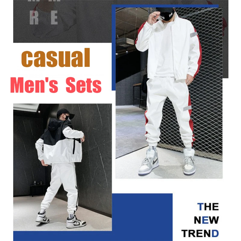 Big Size Patchwork Hip Hop Casual Men's Sets Korean Style 2 Pieces Sets Clothes Men Streetwear Outdoor Sports Fitness Tracksuit mens two piece sets