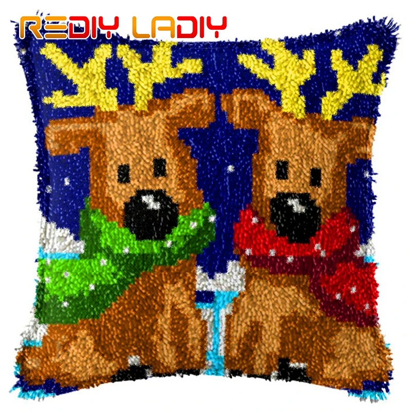 Latch Hook Christmas Deer Cushion Cover Pre-Printed Color Canvas Crocheting Arts &amp Crafts Pillow Case Sofa Pillows Home Decor | Дом и сад