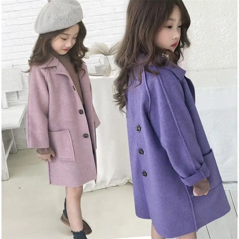

Kid's Clothes Girls Autumn and Winter 2019 New Style Brand Designer Long Coat Korean Children's Woolen Jacket Girl's Outwear