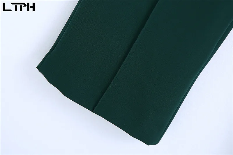 LTPH vintage dark green office wear outfits women 2 pieces set blazer pant suits trousers business casual sets 2021 autumn new