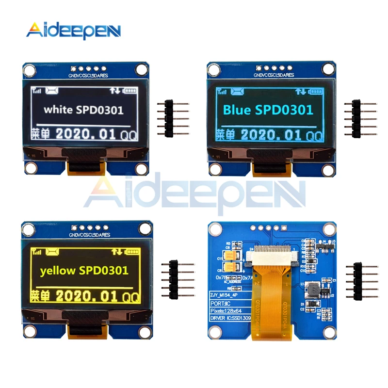 Модуль OLED дисплея 1 54 дюйма 5pin 128x64 IIC I2C IPS интерфейс SPD0301 Привод IC постоянный ток 3 В