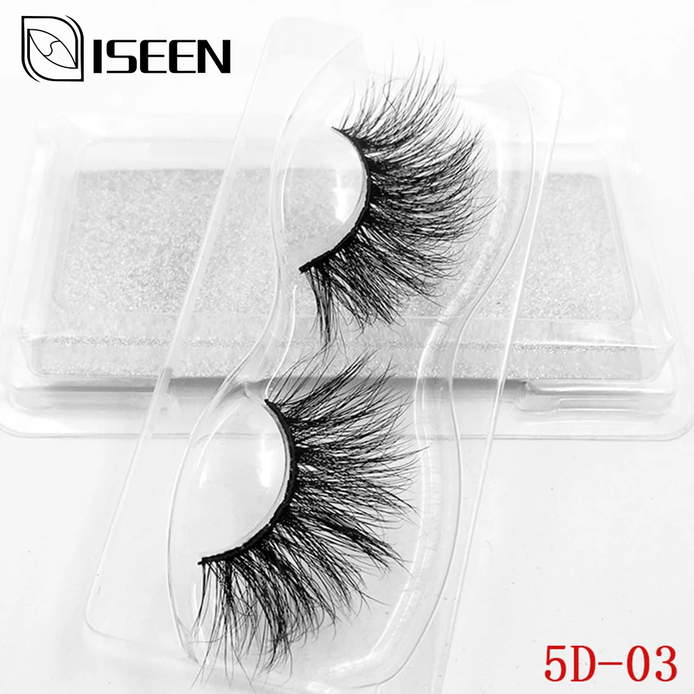 ISEEN 25mm False Eyelashes Wholesale Thick Strip 25mm 3D Mink Lashes Custom Packaging Label Makeup Dramatic Long Mink Lashes
