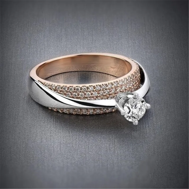 

Luxury Male Female Big Crystal Stone Ring 14KT Rose Gold Wedding Jewelry Promise Engagement Rings For Men And Women