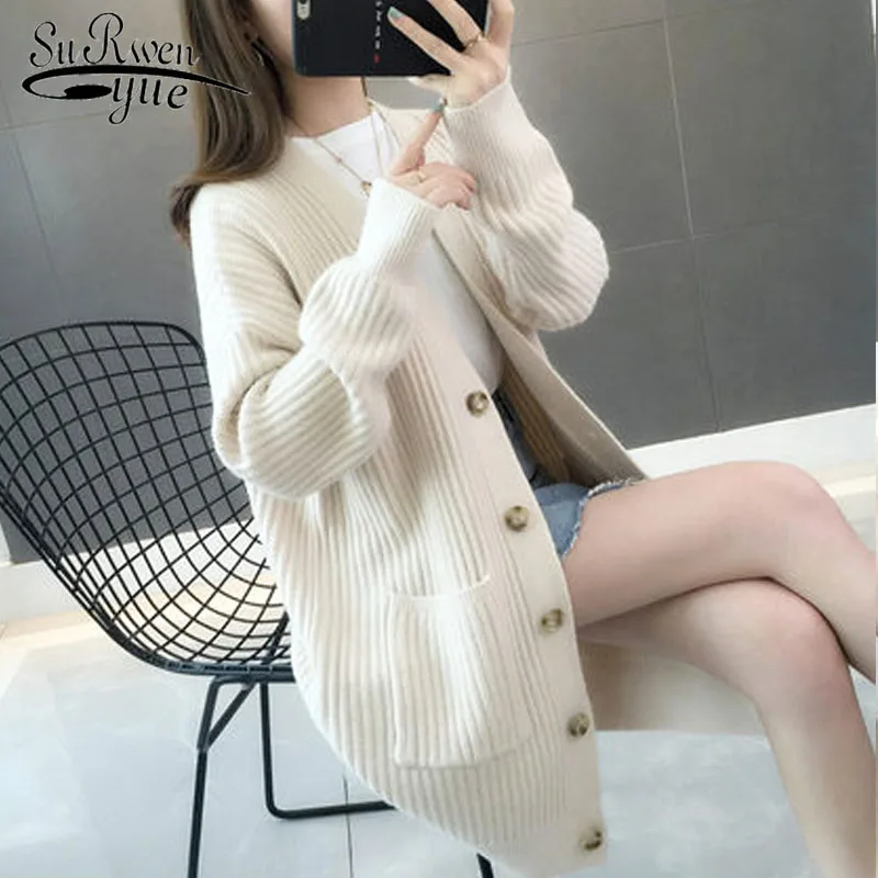 

2019 Autumn/winter Fashion Women Cardigans Casual Solid Long Women Cardigan Long Sleeve Button Sweater Women 5784 50