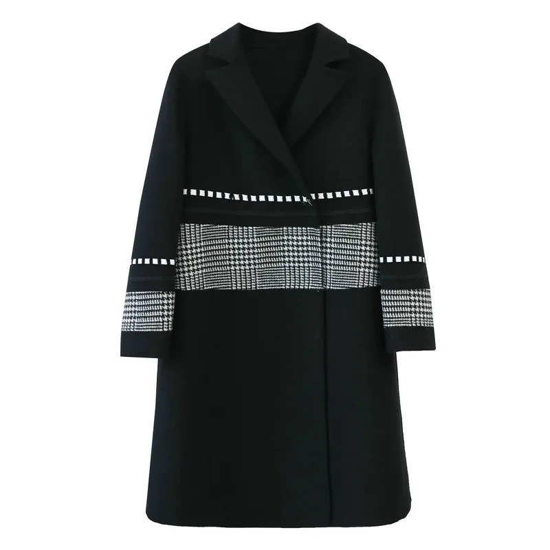 

New fashion extra-thick plus cotton wool coat female geometric print notched straight loose long straight all-match