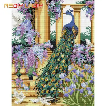 

High Quality Diamond Painting FlowerPeacock Full Round Diamond Embroidery Beaded Cross Stitch Pixel Mosaic Pattern Home Decor