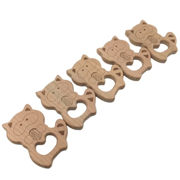 

Beech Animals Teething Nursing Materials Cartoon Raccoon 1pc DIY Necklace Baby Accessories BPA Free Baby Wooden Teethers