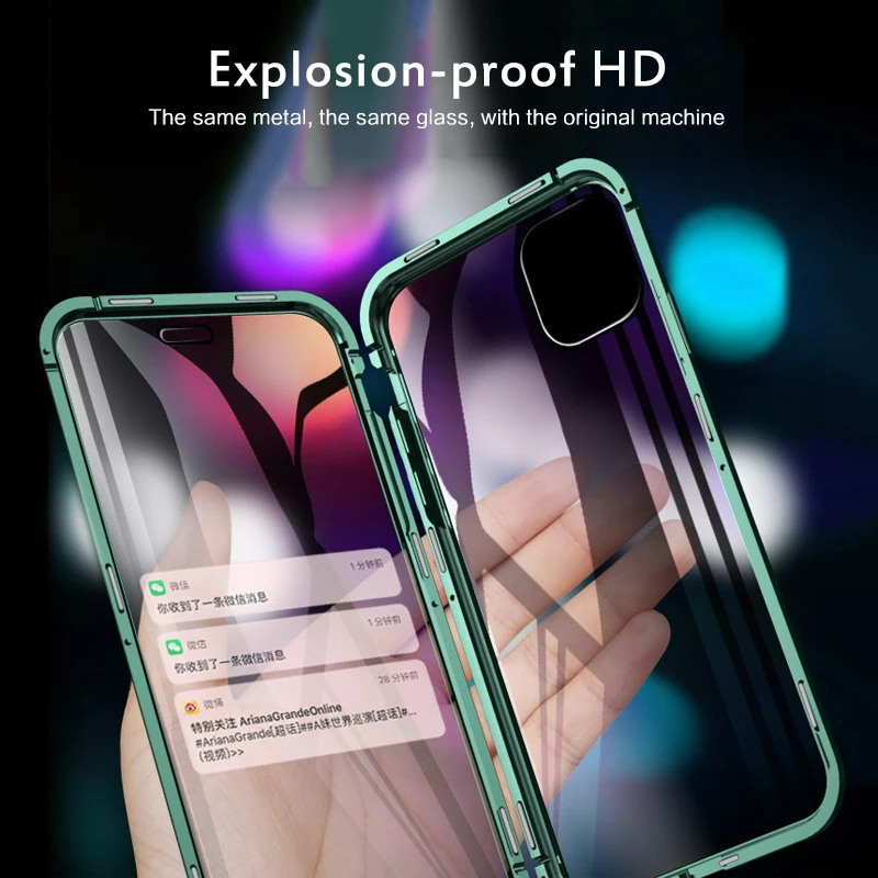 360 ° двойное закаленное стекло Магнитный чехол для телефона чехол для Iphone 11/11pro/11pro max роскошный магнит переднее заднее стекло Прямая поставка