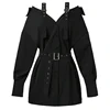 2022 Black Sexy Gothic Shirt Dress With Belt Punk Style Mini Sexy Strap Autumn Female Club Wear Party Off Shoulder Streetwear ► Photo 1/6