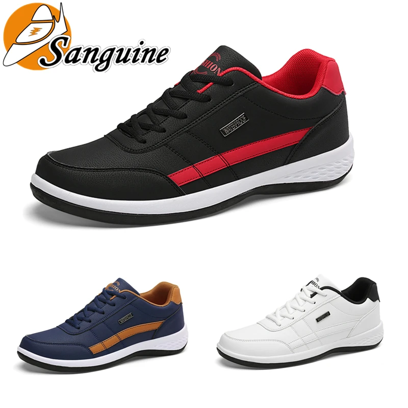 Zapatos informales para hombre zapatillas transpirables con cordones, de cuero para primavera