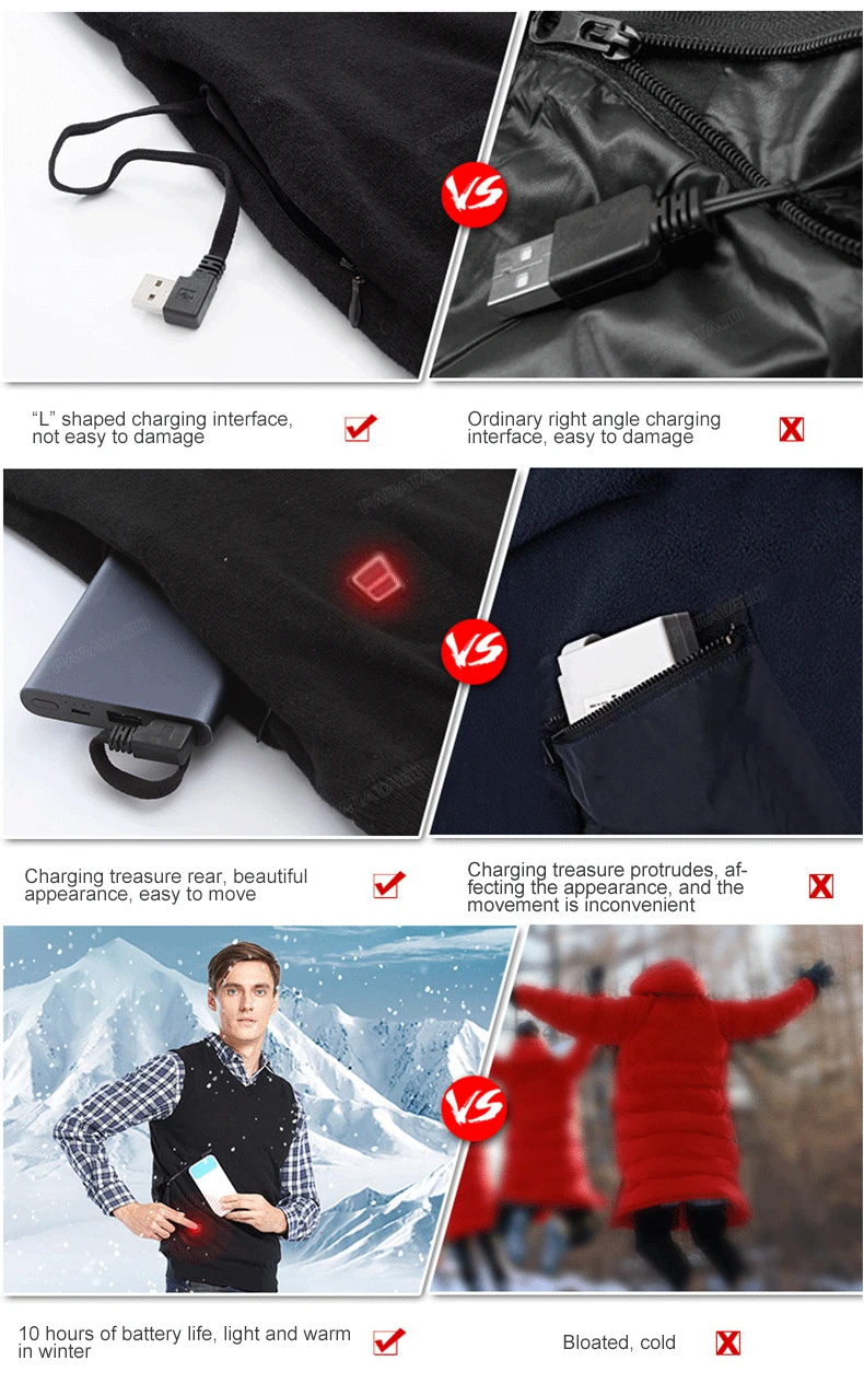 PARATAGO для мужчин USB с подогревом жилет Электрический самонагревающийся пальто углерода тепловой походная куртка Мягкий дышащий эластичный тонкий жилет P823