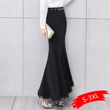 Элегантная Осенняя длинная юбка женская кружевная труба Женские винтажные юбки облегающая Высокая талия обтягивающие оборки женские миди юбки Jupe