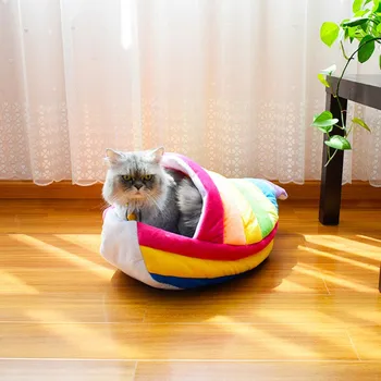 

Cute Rainbows Cat Nests Comfortable Soft Plush Dog Bed Warm Cat House Washable Puppy Cave Cushion