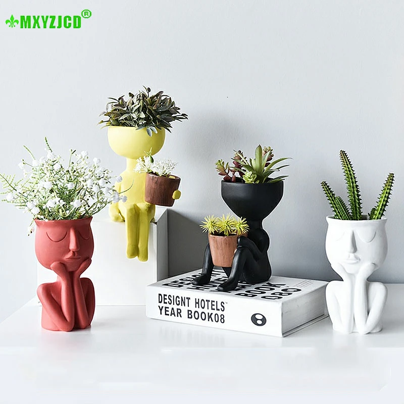 Billige Charakter Avatar Harz Blumentopf Simulation Kunst Skulptur Fleischig Blumentopf Desktop Dekoration Hause Micro Landschaft Schmuck