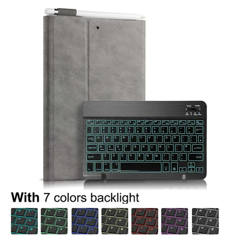 With Backlight Беспроводной чехол-клавиатура с подсветкой для iPad 10,2 дюймов iPad 7 кожаный чехол-подставка Bluetooth чехол-клавиатура для iPad 10,2 '' - Цвет: With Backlight