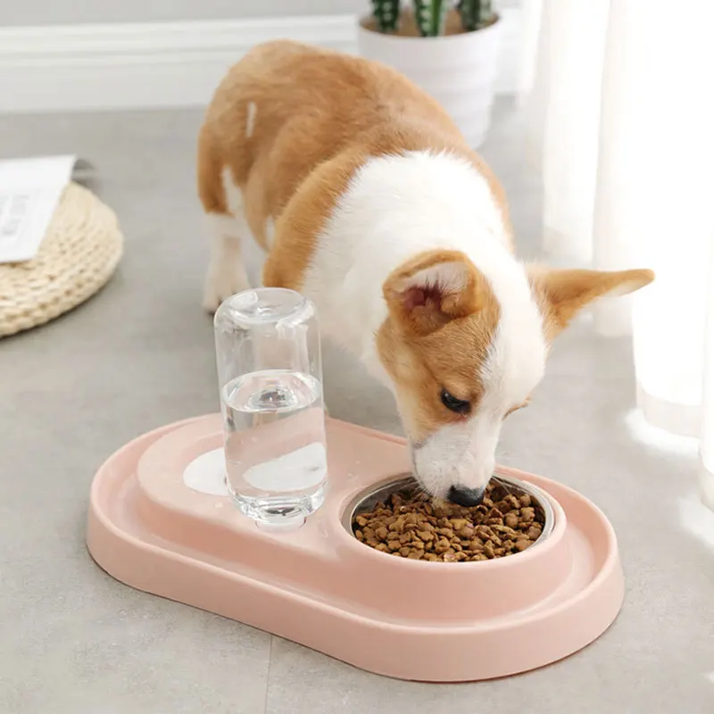 

Dog Cat Food Bowl Feeding Water Dual-use Stainless Steel Dual-use Bowl Plastic Automatic Watering Dog Cat Double Bowl