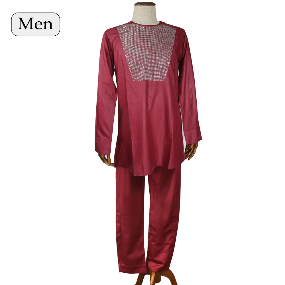 moda hombre dashiki, африканская одежда для мужчин, рубашки, брюки, Костюм хиппи, мужские костюмы, верхняя одежда, штаны, набор, vetement homme 3xl 4xl - Цвет: Men Red