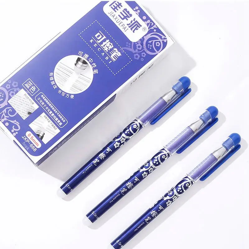 Erasable Pen Set 0.5mm Needle Bullet Tip Gel Ink Pens Refills Rods write erase Washable Handle for School Office Supplies