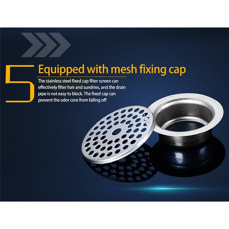 Deodorant silicone core drain pipe seal ring stainless steel floor drain V cup shape smooth drainage and water flow 20D26 (15)