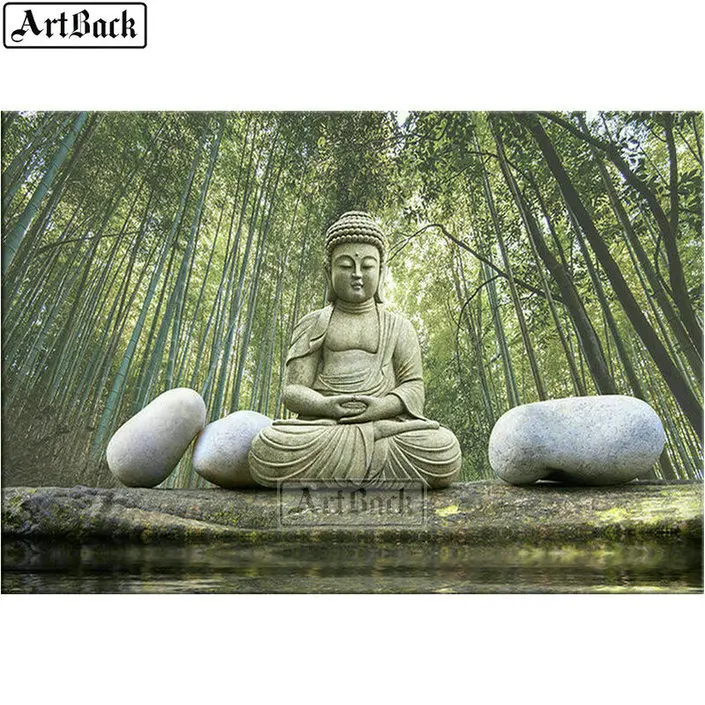 5d алмазная живопись камень Будда бамбуковый пейзаж полноразмерная вышивка