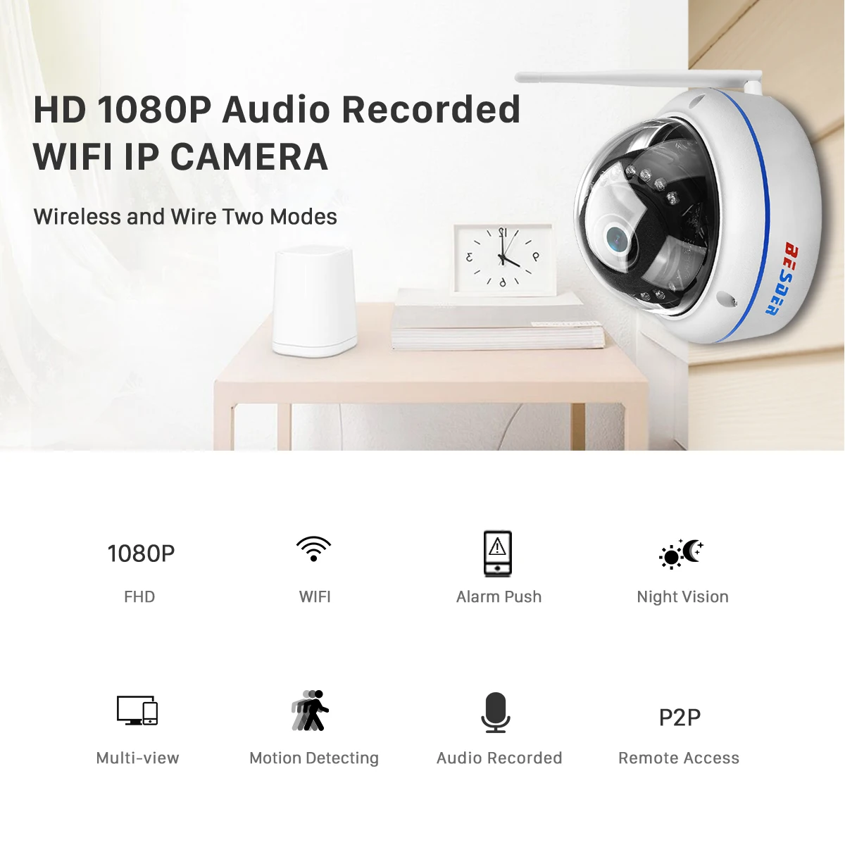 Besder 1080P Антивандальная ip-камера Wifi ONVIF P2P TF слот для карты CCTV купольная камера беспроводная Проводная аудио записанная камера безопасности