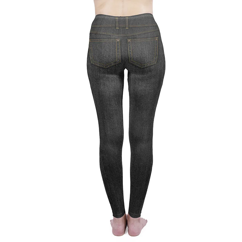 Ripped Denim Sport Leggings 3D Printed Fitness Slim Woman Pants Leggings Street Style High Waist Women Clothing