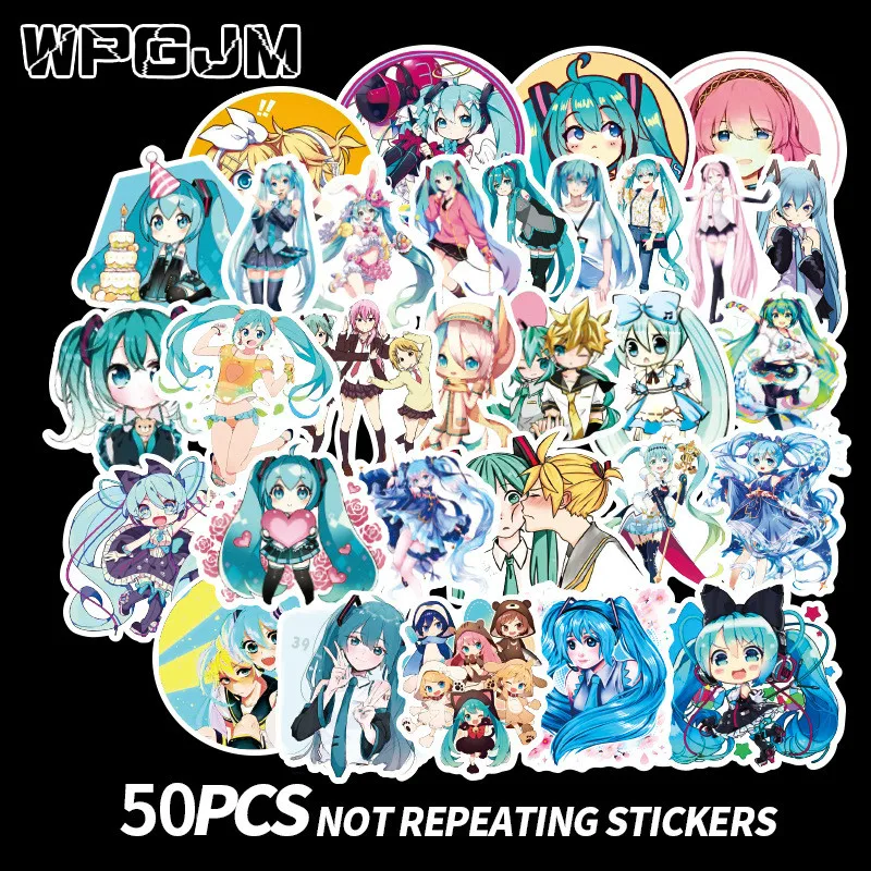 50Pcs/NewHatsune Miku Cartoon Waterproof DIY Decals Sticker for Fridge Suitcase Stationery Developer Decor Sticker