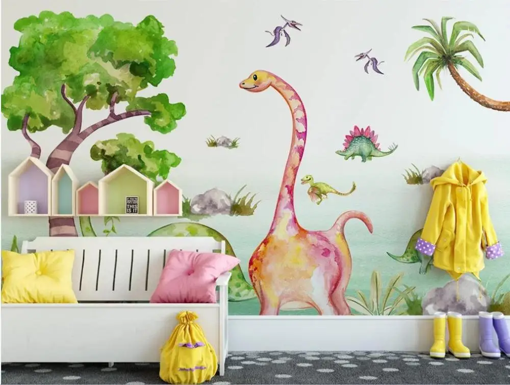 Custom photo mural wallpaper 3d Nordic minimalist cartoon dinosaur animal tropical tree children's room background wall