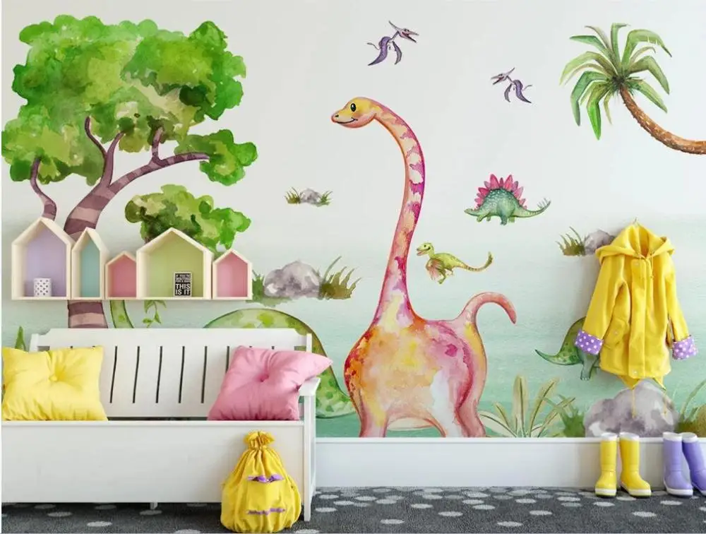 

Custom photo mural wallpaper 3d Nordic minimalist cartoon dinosaur animal tropical tree children's room background wall