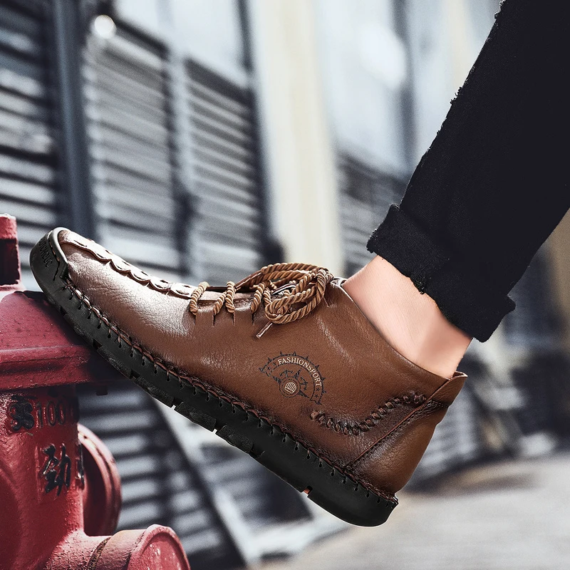 

Fashion Keep Warm Winter Men Boots High Quality Split Leather Casual Men Shoes Plush rubber boots men waterproof size 39~48