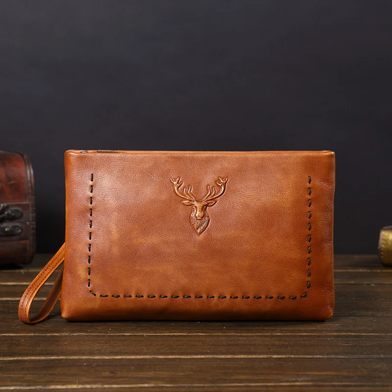 

Genuine Leather 3D Deer Men Wallets for Credit Card Holder Clutch bags Coin Purse Male Long Wallets Purses carteira masculina