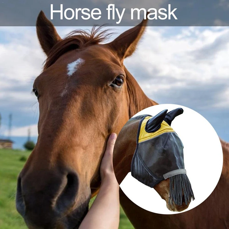 Светоотражающая маска для лошади с крышкой для ушей, анфас ArmouredMesh, товары для домашних животных, анти-УФ, дышащая, анти-москитная маска