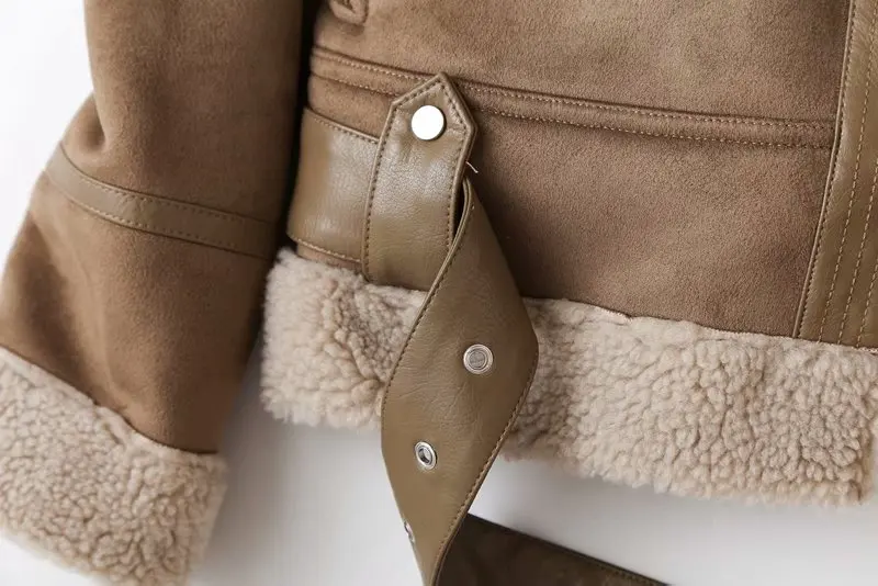 Tissu,vestes d'hiver en Faux cuir de mouton pour femme,manteaux bruns