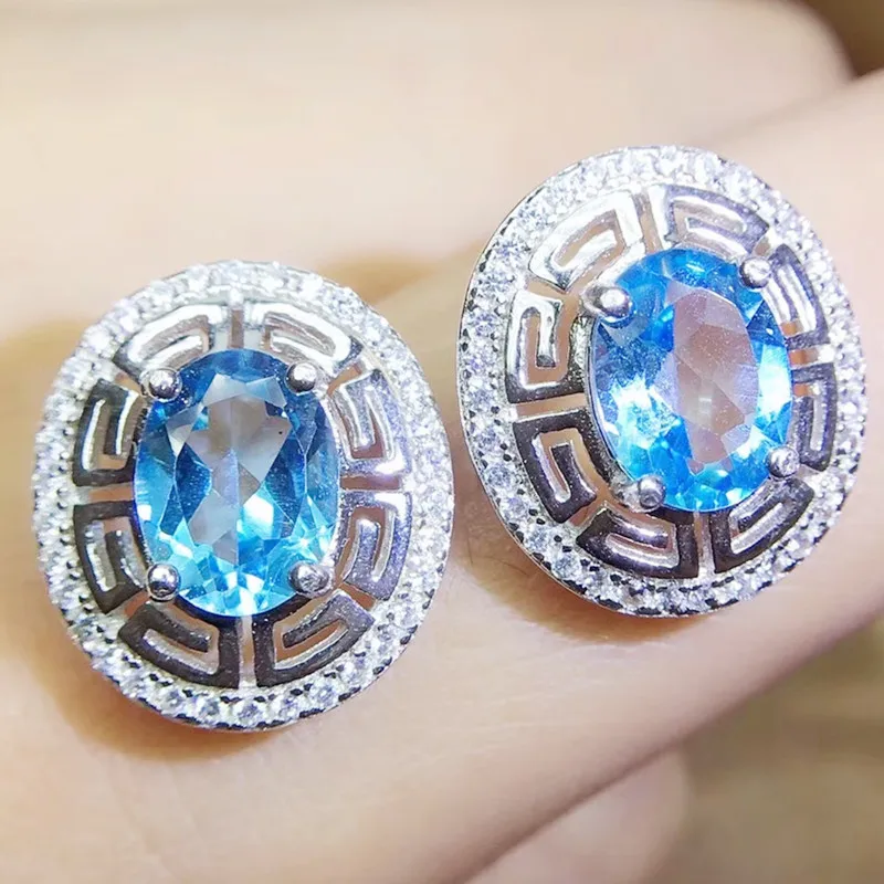 Серьги-гвоздики с натуральным голубым топазом 3.5ct* 2шт драгоценный камень ювелирные изделия для мужчин или женщин Q910294