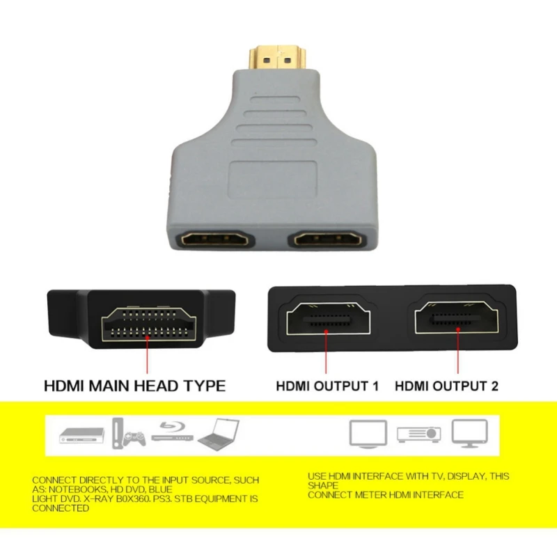Сплиттер для HDMI Мужской на 2 HDMI Женский 1080P 1 в 2 Переключатель удлинитель адаптер конвертер