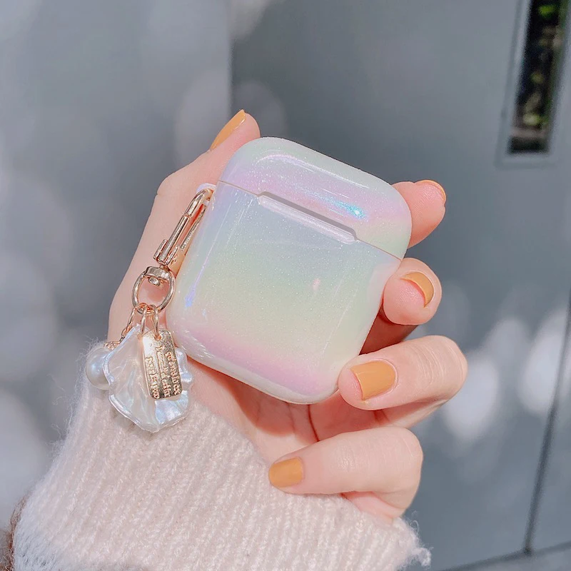 3D Love Pearl Shell Keychain Water Drop Rainbow Hard Headphone Earphone case for apple airpods 1 2 3 pro Wireless Headset cover |