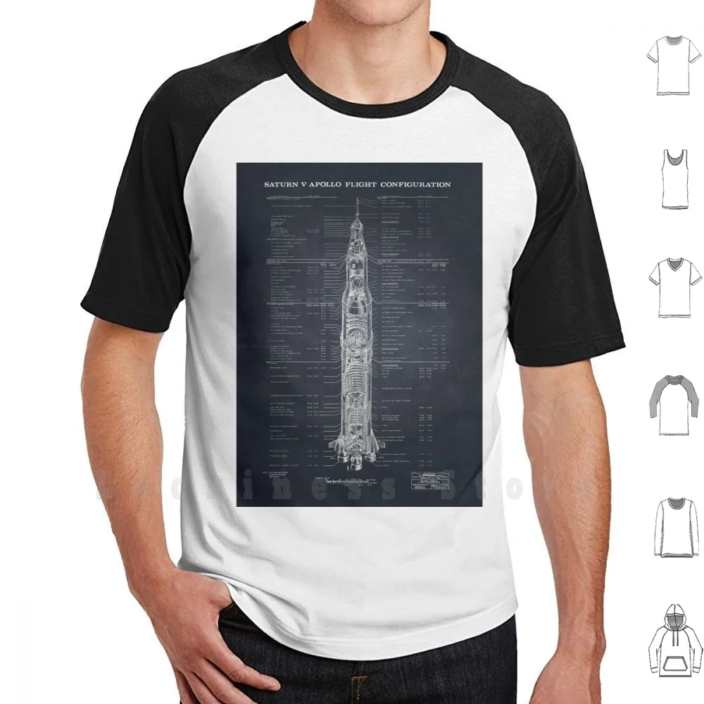 Apollo Saturn V Blueprint In T-Shirt Ad Alta Risoluzione (Nera) Cotone Fai Da Te Big Size S-6Xl Rocket Apollo Saturn V Saturn
