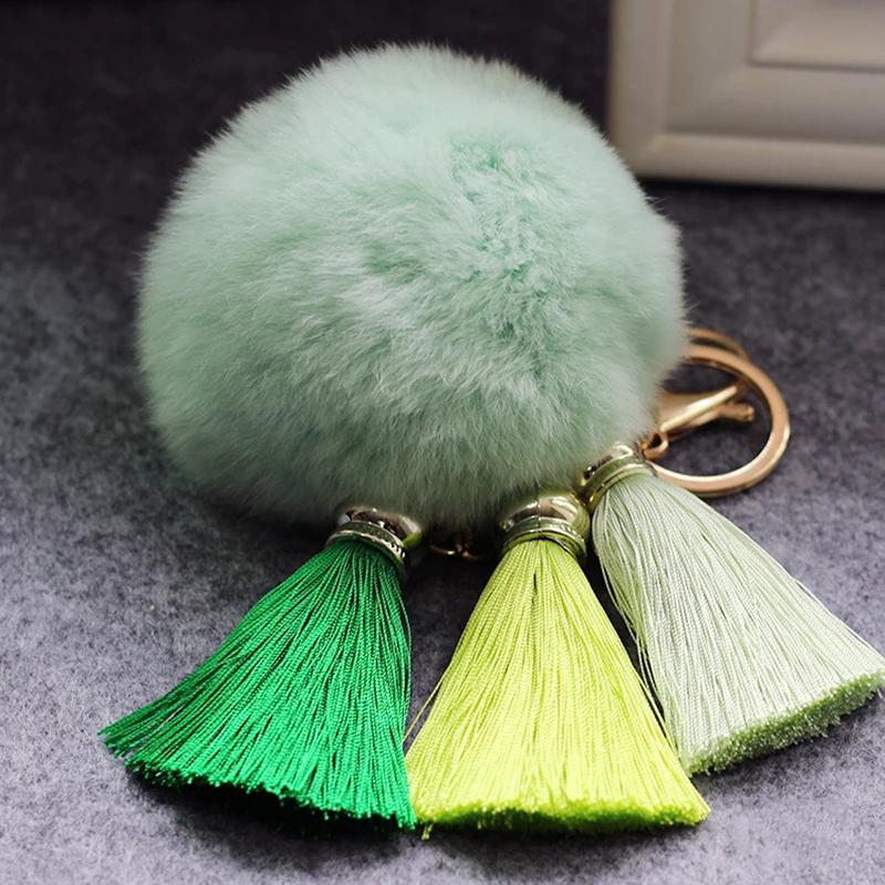 Rabbit Fur Ball PomPom Cell Phone Car Keychain Pendant Key Handbag Cute Rin T4J0 