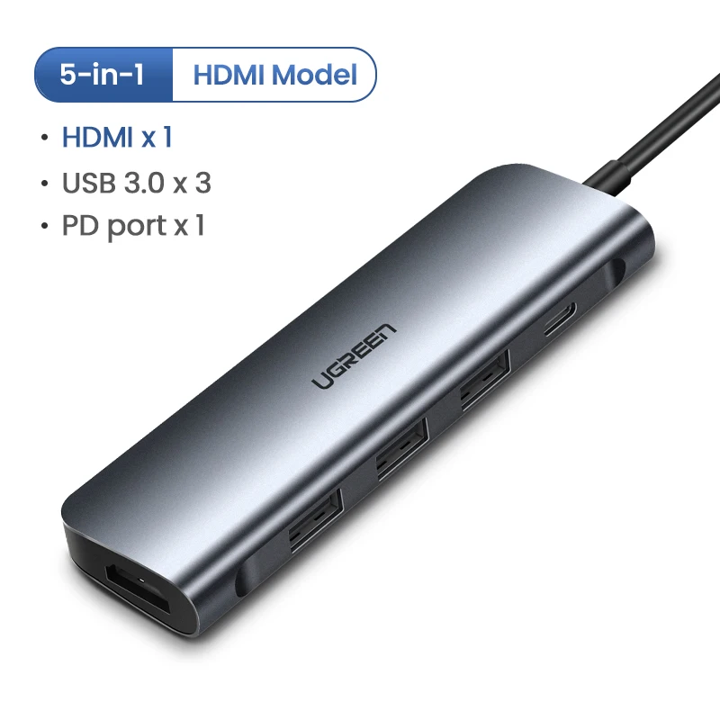 5-in-1 HDMI Model Ugreen USB C концентратор type C к Мульти USB 3,0 концентратор HDMI адаптер док-станция для MacBook Pro huawei mate 30 USB-C 3,1 разветвитель порт type C концентратор - Цвет: 5-in-1 HDMI Model