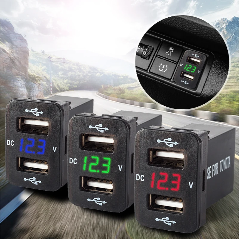 

12V 24V Car Dual Usb Charger Quick Charge 4.2A Professional Auto Adapter Sockets Voltage Display For Toyota