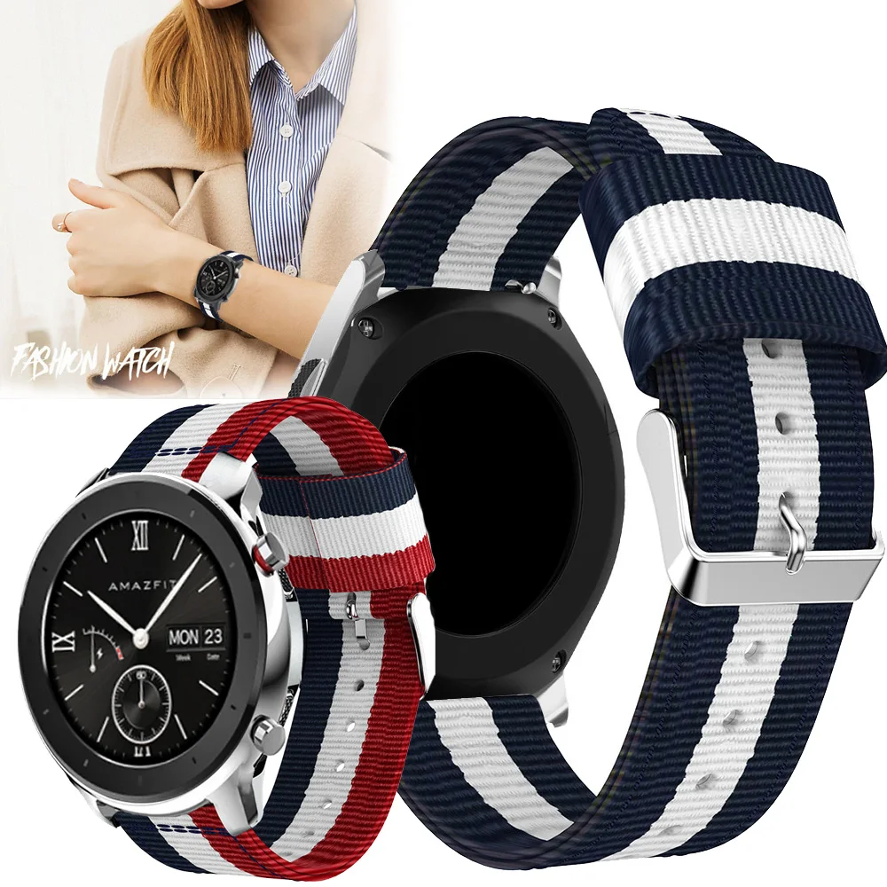 Ремешок нейлоновый в полоску для смарт-часов Huami Amazfit GTR 42 мм BIP сменный Браслет